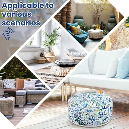 Cinnvoice 2 Pcs Inflatable Indoor Outdoor Ottoman Pouf with Handle D21 x H9 Inch Waterproof Round Pouf Ottoman Portable Footstool for Patio Garden Camping or Home Pool(Paisley) - style: Paisley