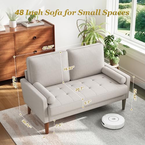 Vesgantti 48" Loveseat Sofa, Small Couch with Solid Wood Legs | Small Couch for Small Spaces, Mid Century Modern Loveseat, Easy Assembly Sofa for Living Room, Bedroom, AshBeige - color: Ashbeige