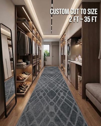 Hallway Runner Rug, 2'7" x 4' Washable Non-Slip Carpet Runner, Custom Size | Rubber Backed Runners for Hallways, Kitchen, Bathroom & Entryway, 2-35 Feet - color: Soft Grey, size: 2'7" x 4' (Runner)