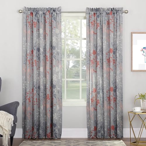 Sun Zero Kara Floral Print Energy Efficient Rod Pocket Curtain Panel, 54" x 95", Gray - color: Grey, size: 54"W x 95"L (Pack of 1)