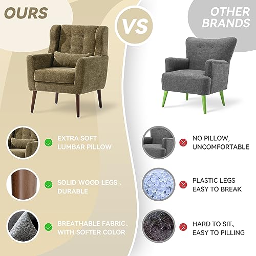 Modern Accent Chair, Upholstered Armchair with Pillow, Fabric Single Sofa Chair with Lounge Seat and Wood Legs Accent Chair for Living Room Bedroom Small Spaces (Avocado, Set of 1) - color: Avocado, size: Set of 1