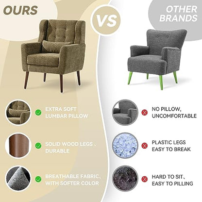 Modern Accent Chair, Upholstered Armchair with Pillow, Fabric Single Sofa Chair with Lounge Seat and Wood Legs Accent Chair for Living Room Bedroom Small Spaces (Avocado, Set of 2) - color: Avocado, size: Set of 2