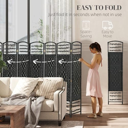 HOMCOM 8 Panel Room Divider, Folding Privacy Screen, 5.6', Black | Room Separator, Wave Fiber Freestanding Partition Wall Divider - color: Black, size: 8 Panel