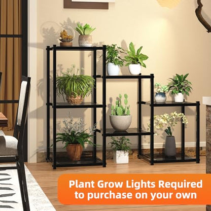 Simple Trending Plant Stand Indoor Outdoor, Heavy Duty Metal Waterproof 7 Tiered Plant Shelf for Multiple Flower Planter Holder Tall Large Rack, Black