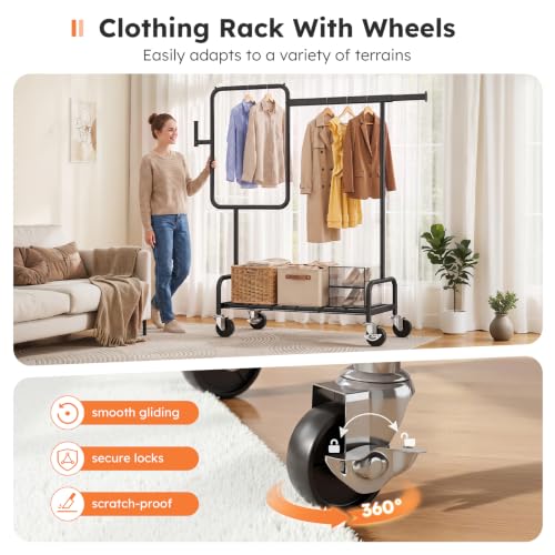SOLEDI Heavy Duty Partitioned Clothes Rack, 600 LBS Load Metal Garment Rack with Shelves & Lockable Wheels, Rolling Hanging Rack for Bedroom, Laundry Room, Store & Garage (Black) - color: Black