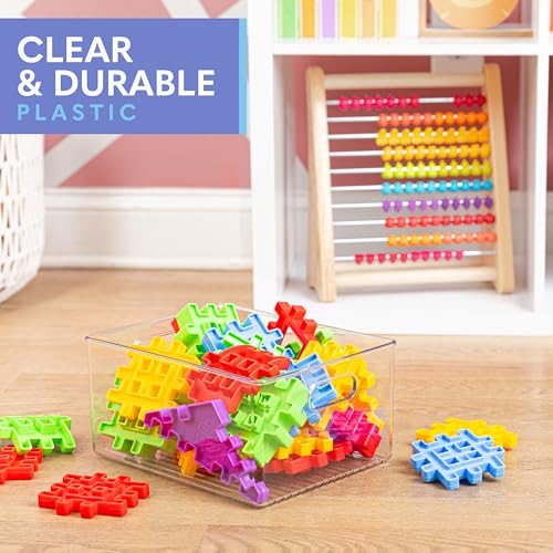 Plastic Food Storage 4 Pack Clear Container Bin with Handles for Organizing Kitchen, Pantry, Refrigerator, Freezer, Pantry, Cabinet, Closet, Bathroom 10”x8”x5” - size: 10x8x5