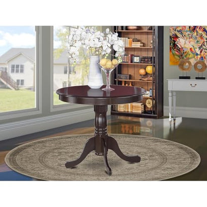 BOWERY HILL Traditional Round Wood Dining Table, 36 in, Cappuccino Finish, Beveled Edge, Pedestal Base with Carved Legs, Antique Style Kitchen or Dining Room Table - color: Cappuccino