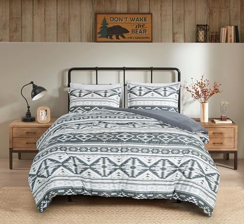Chezmoi Collection Zella 2-Piece Southwestern Geometric Motif Comforter Set - Multicolor Gray White Light Brown Printed Washed Microfiber Bedding, Twin - color: Gray White Light Brown Geometric, size: Twin
