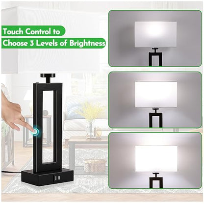 Lamps for Bedrooms - Set of 2 Modern Table Lamps with Touch Control, 3 Way Dimmable, USB C&A Charging, White&Black - color: White-Daylight, size: 20IN