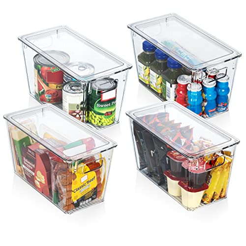 ClearSpace Plastic Storage Bins with Lids for Pantry & Fridge, 4 Pack | Modern plastic storage bins with lids for pantry and refrigerator organization, 9L capacity, transparent rectangular shape - size: 4 Pack