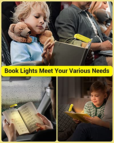 DEWENWILS Rechargeable Book Light for Reading in Bed, Warm White, Brightness Adjustable for Eye Care, LED Clip on Book Lights for Kids, Portable Bookmark Light, Yellow | 315° Flexible Holder Bends, 2 Brightness Levels, Warm White, Portable Bookmark Light