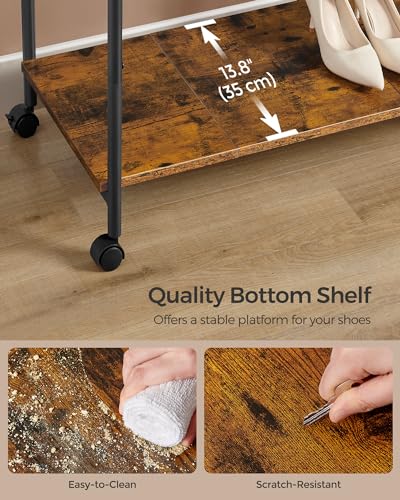 SONGMICS Clothes Rack with Wheels, Double-Rod Clothing Rack for Hanging Clothes, 38.8 Inches Garment Rack with Shelf, Loads up to 220 lb, for Bedroom, Closet, Rustic Brown and Ink Black UHSR152B01 | Clothing Rack for Hanging Clothes, 38.8 Inches, Loads up