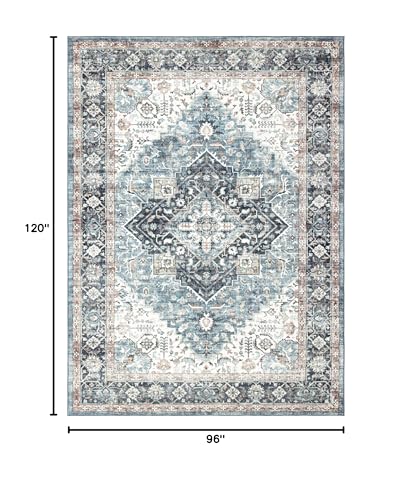 Area Rug 8×10, Large Vintage Boho Rug,Ultra-Soft Low Pile, Washable, Non Slip,Stain Resistant, Printed Carpet for Living Room Bedrooms Playroom Office Kitchen, Blue/Navy - color: Blue/Navy, size: 8' x 10' (Rectangular)