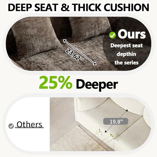 67" Curved Loveseat Sofa with 2 Pillows, Modern Boneless Couch in a Box, Small Cloud Loveseat for Bedroom Small Space Apartment Living Room, Memory Foam, Chenille, No Assembly (Brown) - color: Brown