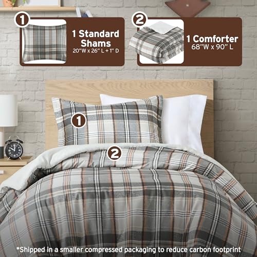 Intelligent Design Plaid Lodge Modern Tan/Gray Twin Duvet Cover Set, 2pc | Girls Bedroom Bedding, Back to School, Casual, Lightweight, All-Season, Machine Washable, Easy Care, Cozy, Breathable, Soft - color: Tan/Gray, size: T/TXL Duvet Cover