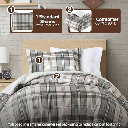 Intelligent Design Plaid Lodge Modern Tan/Gray Twin Duvet Cover Set, 2pc | Girls Bedroom Bedding, Back to School, Casual, Lightweight, All-Season, Machine Washable, Easy Care, Cozy, Breathable, Soft - color: Tan/Gray, size: T/TXL Duvet Cover