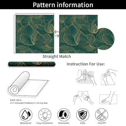 Gold Peel and Stick Wallpaper, 17.71in x 118.1in Self-Adhesive Removable, Gold/Green Contact Paper, Waterproof Vinyl for Bedroom, Living Room, Cabinets - color: Wallpaper-03, size: 17.7" x 118.1"
