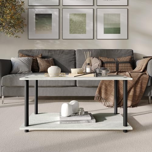Coffee Table with Open Storage Shelf, Modern Design, Light Grey - color: Light Grey