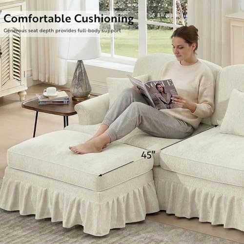 Modular Sectional Sofa Couch, Comfy Chenille Sofa with Removable Ruffled Skirt, Flared Armrests, Sturdy Legs, Convertible Sectional for Living Room, Bedroom, Apartment (Beige) - color: Beige, size: 107.1 Inch U