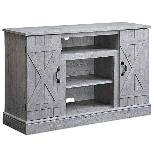 BELLEZE 47 Inch TV Stand & Media Entertainment Center TV Cabinet with Storage for TVs up to 50 Inch Console Table with Open Storage Shelves & Cabinets, Light Gray - color: Light Gray, style: 47"