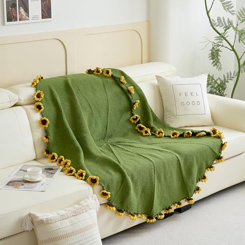 Crochet Flower Bouquet Throw Blanket, Handmade Knitted Blanket with Sunflower, Cute Romantic Gift for Her Girlfriend Mom Mother’s Day Valentine Wedding Anniversary Birthday (Without Packaging Bag) - color: Sunflower, size: 32 Inches