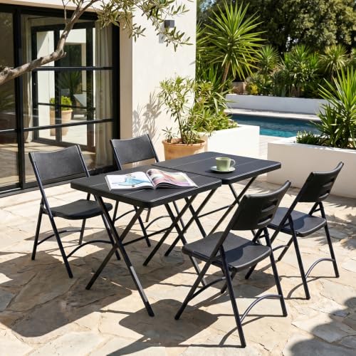 2 Pack Folding Table and 4 Pack Folding Chair, No Assembly Portable Folding Table and Chairs Set, Heavy Duty Event Foldable Table and Chair for Outdoor, Camping, Picnic, Indoor(Black) - color: Black, size: 27inch-6 Pack