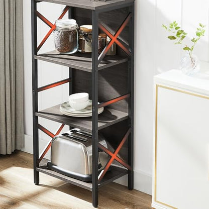 MNEETRUNG Small Bookshelf,4 Tier Industrial Bookcase with Metal Frame and Backboard,Narrow Rustic Gery Book Shelf,Book case for Small Spaces,Living Room,Bedroom and Home Office - color: Grey, size: 4-Tier (15.7"W x 11"D x 39.5"H)