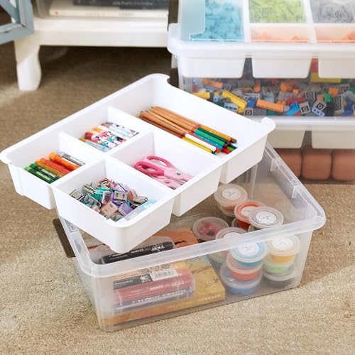 MACOPRO 17QT Clear Plastic Box Craft Storage Bin with Removable Tray & Lid | 1-pack container, art supply organizer for playdoh, sewing, beads & craft tools, space-saving stackable bins organization - size: 1Pack-17QT