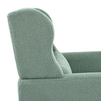 Accent Chair, Living Room Chairs with Solid Wood Legs & Pillow | Chairs Living Room with High Tufted Backrest, Reading Chair for Bedroom/Office, Teddy Fabric - color: Light Green(a)