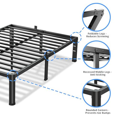 VIPSHOW 20 Inch Queen Bed Frame with Round Corners No Box Spring Needed | 3500lbs Heavy Duty, Under bed storage, 4 mattress stoppers, Headboard holes, Noise-free, Easy assembly & rubber covers - size: Queen, style: 20 Inch