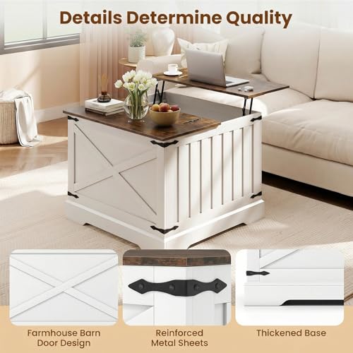 GIANTEX Farmhouse Lift Top Coffee Table, 31.5" Square Wood Center Table with Large Hidden Storage Compartment & Hinged Lift Top, Accent Cocktail Tea Table, Rustic Living Room Tables (Rustic Brown) - color: Rustic Brown