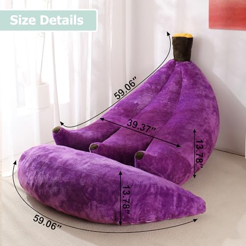 Banana Bean Bag Chair with Ottoman, Floor Sofa Bed with Footrest, Comfy Convertible Lounger for Adults, Plush Couch for Bedroom, Living Room or Dorm, L-Violet - color: Violet, size: Large