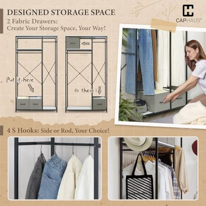 CAPHAUS 550 lbs Capacity Heavy Duty Clothing Rack, 40" W Metal Garment Rack with Drawers Hanging Rods and Wood Shelves Freestanding Closet Organizer, White Board - color: White, size: 40 Inch