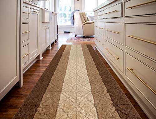 Custom Length Special Size Non-Slip Carpet Runner Rug for Long Narrow Hallways, Prevent Slippery Cold Floors, Triangles Brown, 25'' x 3' Doormat Size - color: Triangles / Brown, size: 2'1" x 3' (Rectangular)