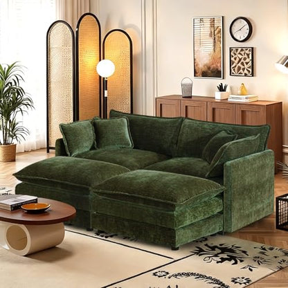 70.8" Chenille U Shaped Modular Sofa with Ottoman,Green | Randomly Assemble Modular Sofa Sets, Modern Recliner Deep Seat Sofa Set for Living Room,Office - color: Green, size: 2S+2O