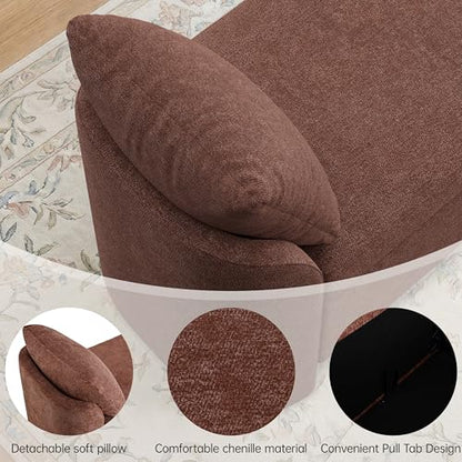 Usaint 58.3" Upholstered Storage Ottoman Bench with 2 Pillows, Rusty Red | End of Bed Bench with Curved Arms and Thickened Seat Cushion for Bedroom, Livingroom, Window, Entryway and Dressing Areas - color: Rusty Red