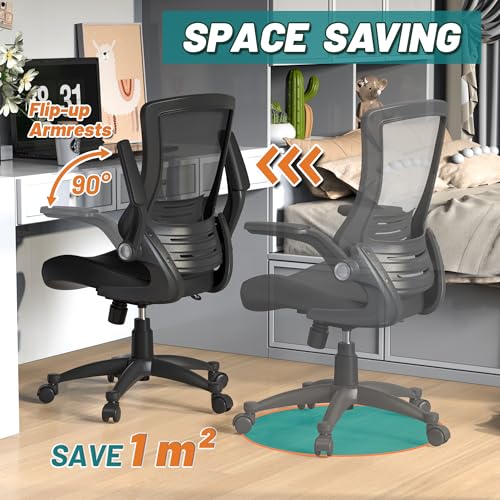 Ergonomic Mesh Swivel Office Study Home Desk Task Computer Chair with Flip up Arms Rolling Wheels for Heavy People - style: Foam cushion