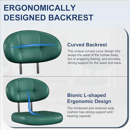 Misolant Vanity Chair with back, Small Armless Cute office Chair with wheels and Lumbar support, Comfy PU Leather Desk Computer Chairs with Adjustable Height, 360°Swivel for Home Bedroom Office, Green - color: Green