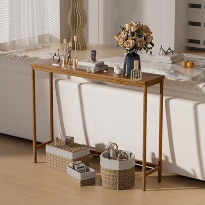 VASMIA Console Table, Entryway Table, Narrow Sofa Table, 39" Bamboo Hallway Table for Entryway, Living Room, Bedroom, Foyer, Walnut - color: Walnut, size: 9.44"D x 39.37"W x 29.52"H