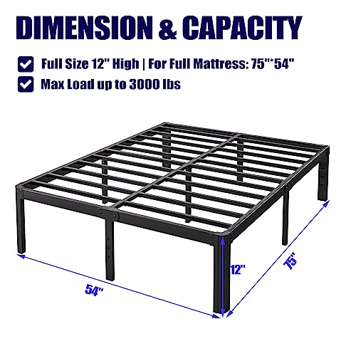 Hunlostten 12" Full Size Bed Frame No Box Spring Needed, Heavy Duty Metal Platform Bed Frame Full with Round Corners, Easy Assembly, Noise Free, Black - size: Full, style: 12 Inch