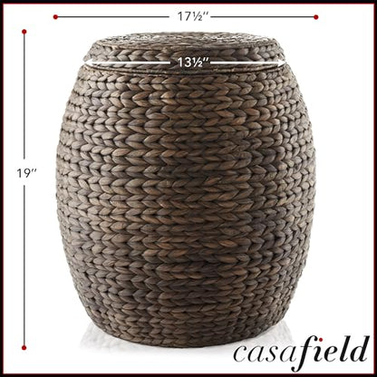 Casafield Round Storage Basket with Lid - Espresso Dark Brown, Handwoven Hyacinth Organizer for Laundry, Blanket, Plants, Bedroom, Living Room, Office - color: Espresso