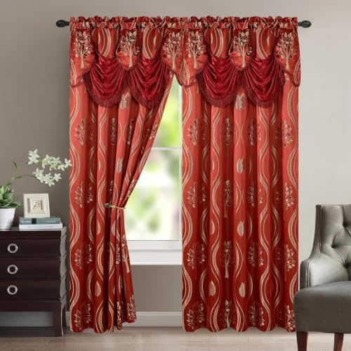 Elegant Comfort Luxurious Beautiful Curtain Panel Set with Attached Valance and Backing 54" X 84 inch (Set of 2), Burgundy (Pack of 12) - color: Burgundy, size: 54"W x 84"L (Pack of 24)