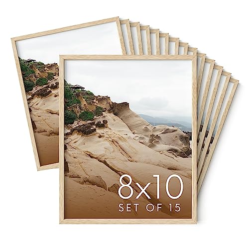 Haus and Hues 8x10 Natural Oak Wood Picture Frames Set of 15 - Premium Bulk Picture Frames 8x10 Bundle - Elegant Gallery Wall Frame Set for Posters, Art Display - Ideal for Wall Decor in Home & Office - color: Beige Oak, size: 8x10 in, style: Set of 15