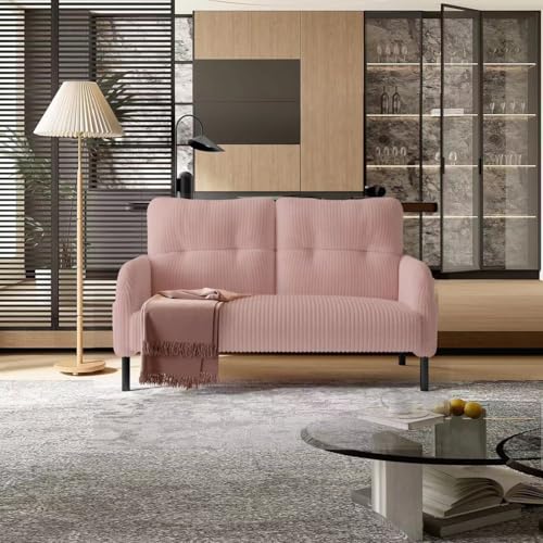 47" Pink Small Loveseat Sofa, 2-Seater Upholstered Cloud Couches | Corduroy Small Couch for Small Spaces, Mini Couches Love Seats with Wood Legs for Living Room, Bedroom, Apartment - color: Pink