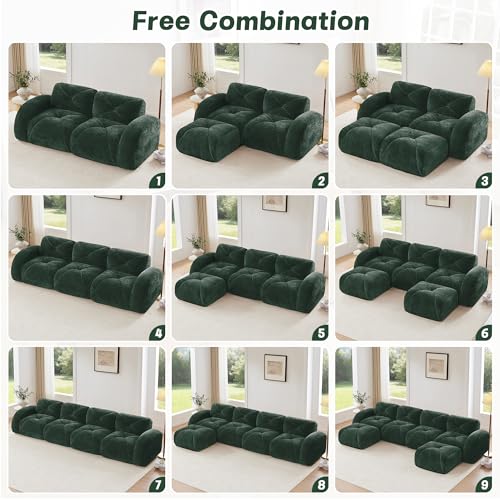 111" Velvet Modular Sofa Cama para Cuarto, Small Couches for Living Room with High Density Sponge, Cloud Loveseat with Tufted Design for Home Theater Study Space, Green - color: Green