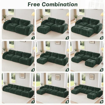 111" Velvet Modular Sofa Cama para Cuarto, Small Couches for Living Room with High Density Sponge, Cloud Loveseat with Tufted Design for Home Theater Study Space, Green - color: Green