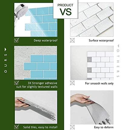 STICKGOO Subway Tile Peel and Stick Backsplash, Thicker Design 12" x 12" Stick on Backsplash Tiles for Kitchen, Bathroom, Wall Tile (10 Sheets, Blue) - color: Blue
