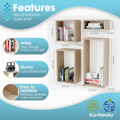 Wall Mount Shelf Set of 4, Floating Cube Shelves for Space Discovery Home and Commercial Use, Large Size Shelves Set, Oak - color: Oak, size: Set4