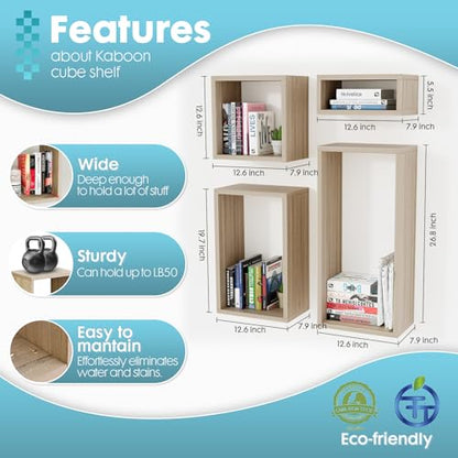 Wall Mount Shelf Set of 4, Floating Cube Shelves for Space Discovery Home and Commercial Use, Large Size Shelves Set, Oak - color: Oak, size: Set4
