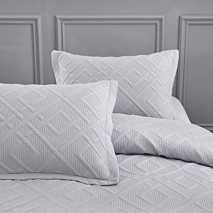 CHIXIN Quilt Queen Size - Geometric Pattern Bedspread Coverlet Set - Modern & Contemporary Style Bedding Cover, Ultrasonic Quilting, Reversible, Lightweight, 4 Piece, Light Grey - color: 1- Grey, size: Full/Queen(90"x92")